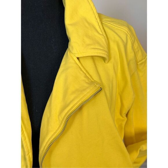Forever 21 Yellow Cropped Moto Jacket With Accent Zippers and Belted Waist Sz Me - Picture 5 of 9